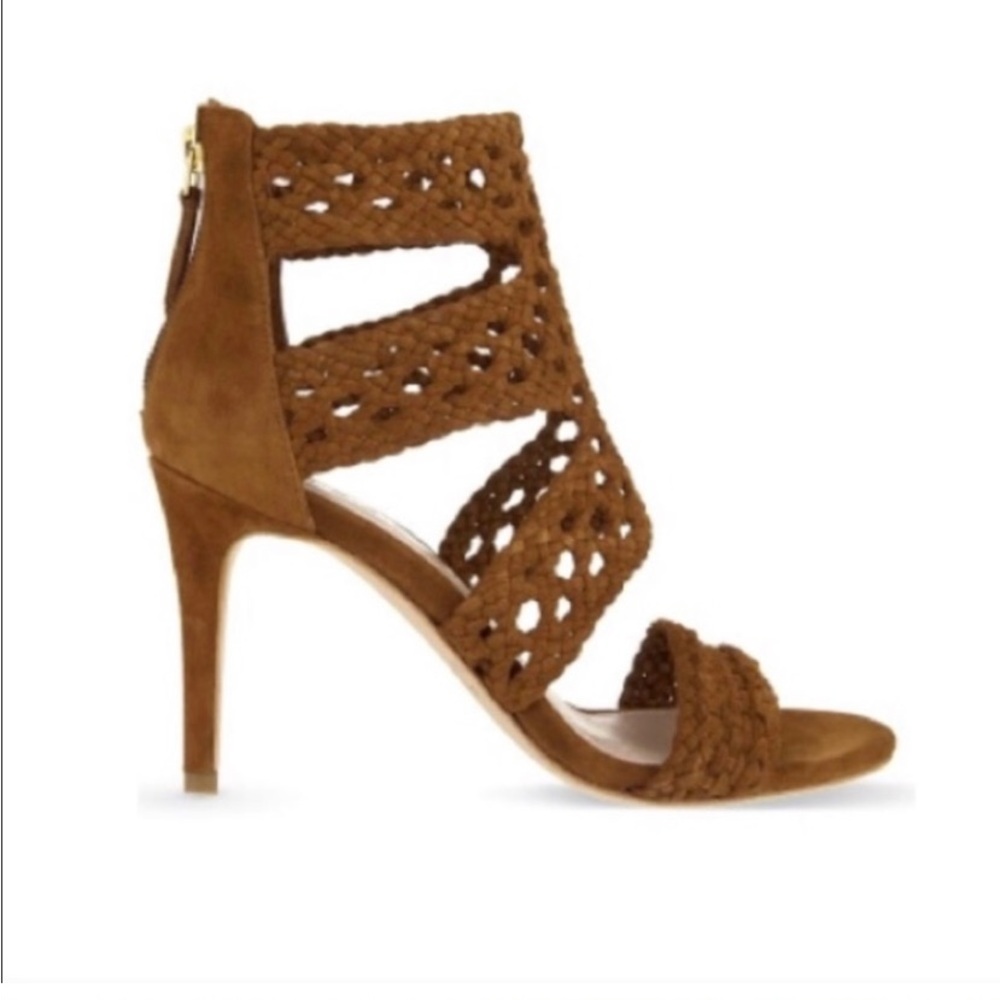Sandro Agate brown suede woven leather heels. Size 38